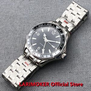 Montres-bracelets LARIMOKER 41mm Argent GMT 3804 Montre automatique pour homme Lunette en céramique Acier inoxydable Bracelet de polissage Verre saphir