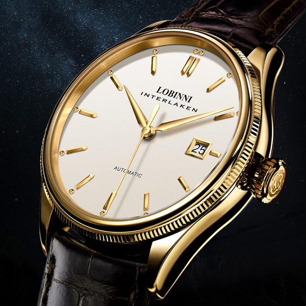 Relojes de pulsera Lbinni MIYOTA reloj mecánico para hombre oro Suiza lujo Horloges Mannen impermeable moda zafiro relojes reloj