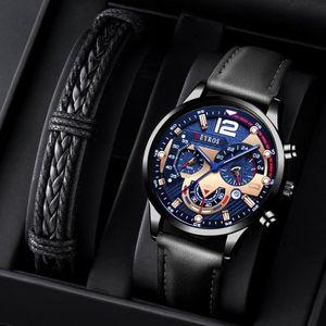 Relojes de pulsera reloj de cuero para hombres de cuero reloj de cuarzo de acero inoxidable reloj para hombres pulsera de negocios masculino luminoso Reloj Homb 222f