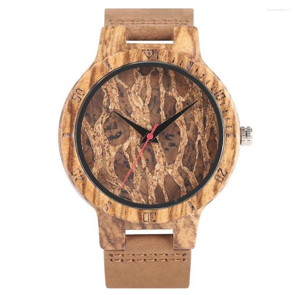 Montres-bracelets en cuir montre en bois moderne montre-bracelet brûlé charmant rétro bambou décontracté mâle horloge Relgio Masculino