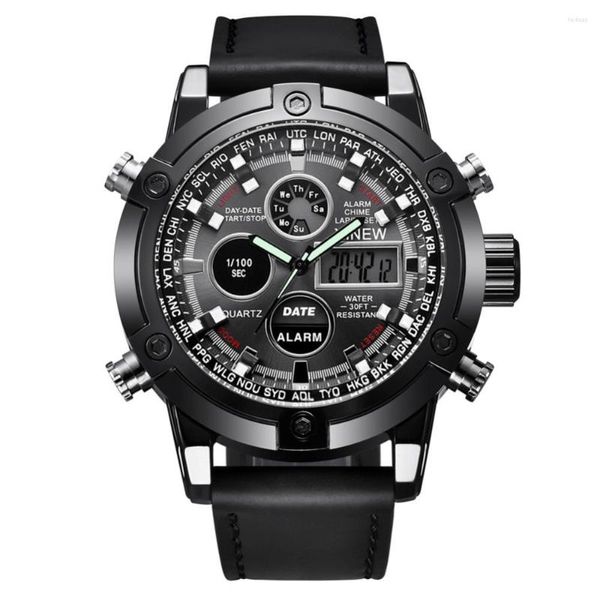 Relojes de pulsera LED 24 horas reloj de instrucciones correa de cuero electrónico militar estilo deportivo reloj de pulsera regalo para hombres adolescentes