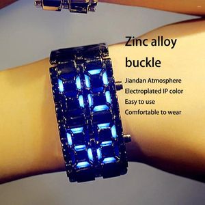 Horloges LED-display Digitale horloges Mode Heren Lava Polshorloge Dames Zwart Volledig metaal Rood Blauw Cadeaus voor mannen Sport Creatieve klok