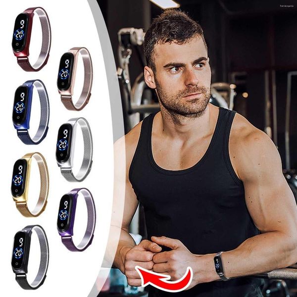 Relojes de pulsera Pantalla LED Imán Malla metálica Hebilla Correa Casual Moda Impermeable Reloj digital electrónico Relogio Masculino