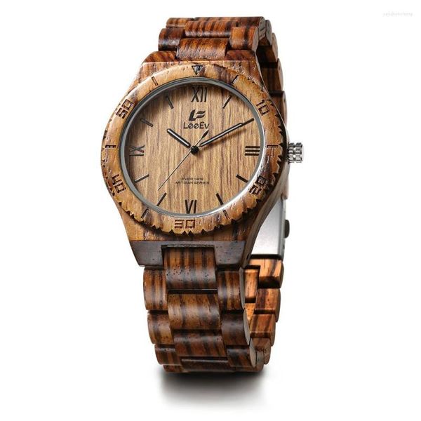 Relojes de pulsera LeeEv Hombres Sandalia Relojes de cuarzo de madera Diseño minimalista Brazalete de madera Reloj de pulsera Regalo diario de negocios para hombres Relogio masculino