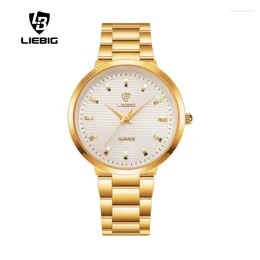 Mujeres de pulsera Liebig Men Watch Golden Quartz Steel Bracelet Watches for Women Relogio Relogio Masculino L1012