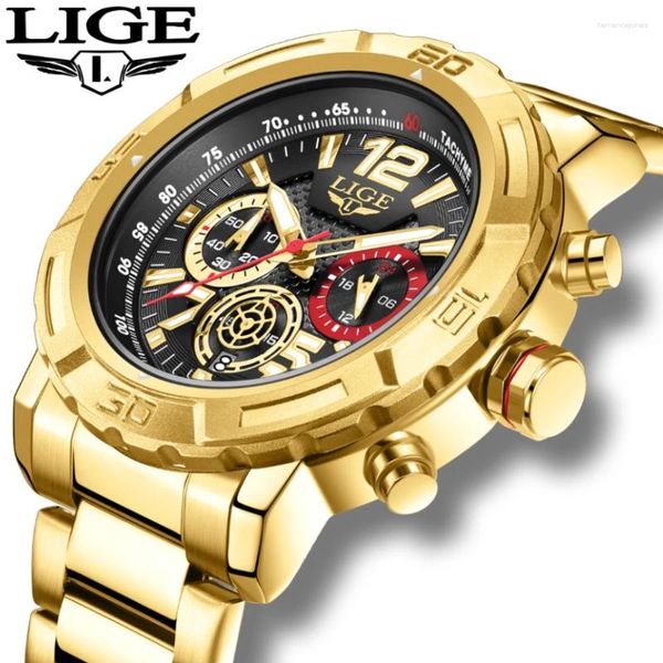 Montres-bracelets LIGE 2024 Montre à quartz de luxe pour hommes Mode Sport Lume Chronographe En acier inoxydable Montre-bracelet Auto Date Cadeau Homme Horloge