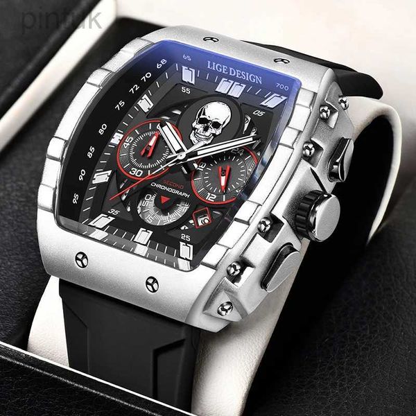 Relojes de pulsera LIGE Brand Watch Men Skeleton Skull Dial Sport Army Relojes para hombre Moda de lujo Reloj de cuarzo resistente al agua Cronógrafo Montre Homme 24329