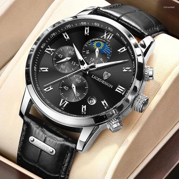 Montre-bracelets LIGE Business Watch for Men Leather Mens Watchs Imperproping Sport Quartz Chronograph Relogio Masculino