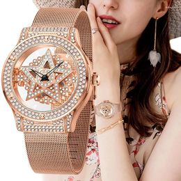 Montre-bracelettes Lige Diamond Femmes Regardez Rose Gold Watch Ladies imperméable Luxury Creative Hollow Clock Femme Bracelet Relogios Feminino