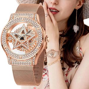 Polshorloges lige diamant vrouwen horloges roségouden horloge waterdichte luxe creatieve holle klok woman armband relogio feminino