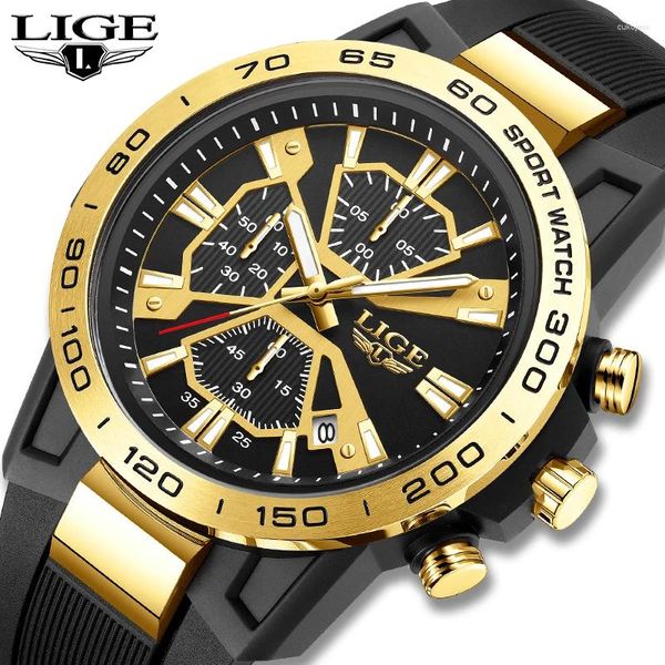 Montre-bracelettes Lige Fashion Chronograph Mens Watchs Top Top Imperproof Casual Sport Watch Men Silicone Date Military Wristwatch