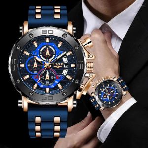 Montres-bracelets LIGE Mode Hommes Montre En Acier Inoxydable Top Sport Chronographe Quartz Montres-bracelets pour Relogio Masculino Boîte