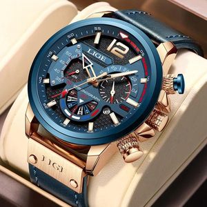 Montre-bracelets Lige Fashion Watch Man Luxury Chronograph Sport Mens Watchs Quartz Leather Male Horloge imperméable Relogie Masculino