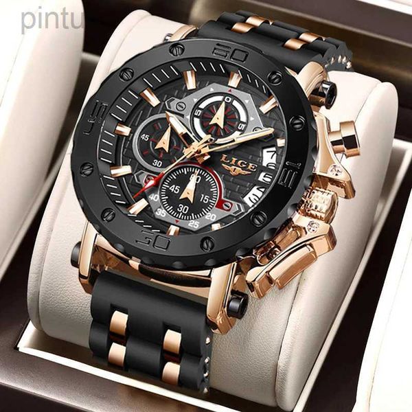 Relojes de pulsera Lige Luxury Casual Sport Watch Top Brand Creative Cronógrafo Correa de silicona Fecha Luminoso Impermeable Grandes Hombres Relojes Reloj Masculino 24329