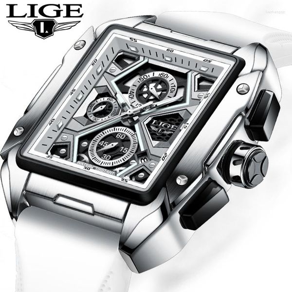 Relojes de pulsera LIGE, reloj deportivo informal de lujo, marca superior, cronógrafo creativo, correa de silicona, fecha, luminoso, resistente al agua, relojes grandes para hombre