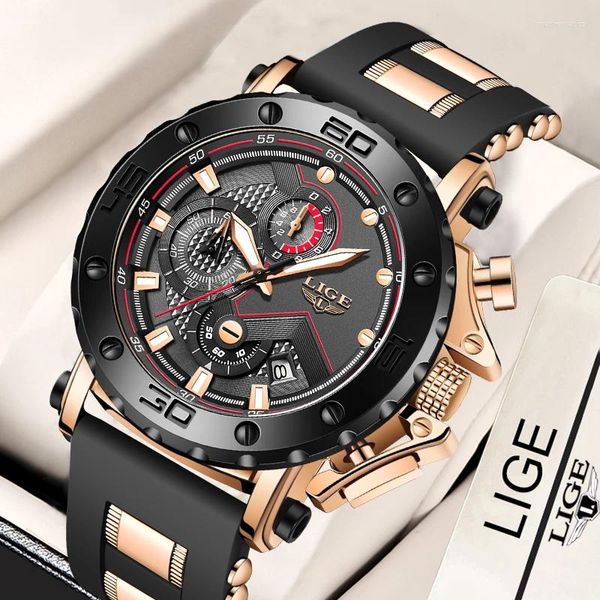 Montre-bracelettes Lige Luxury Fashion Men's Watchs Silicone Large Dial Watch Men Business Wristwatch Casual Sport pour Date Reloj Hombre