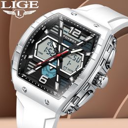 Montres-bracelets LIGE Montres militaires de luxe pour hommes Mode Sport Chronographe Alarme Montre-bracelet Étanche Quartz Grande Horloge Numérique Homme Montre 230820