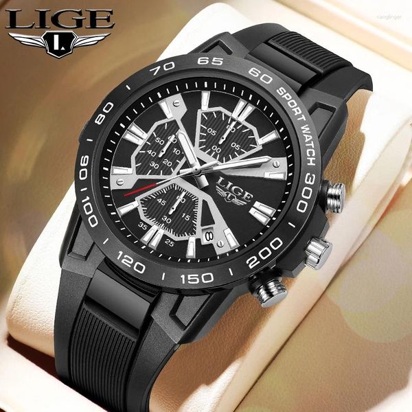Montre-bracelets Lige Luxury Quartz Watch for Men Watchs Casual Watchs étanche à bracelet lumineux Gift d'horloge masculine sport en silicone