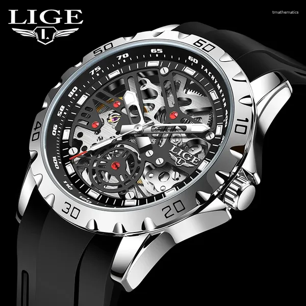 Wallwatches Lige Mechanical for Men Watming Automatic Watches Luxury original Sports Silicone Watch Reloj