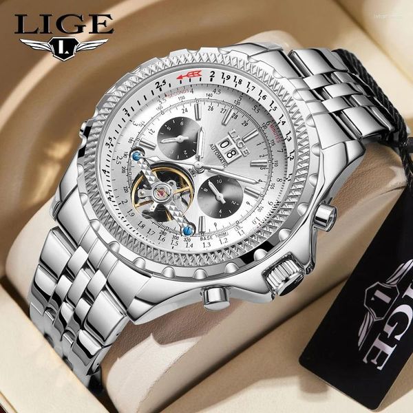 Montre-bracelettes Lige Men Luxury Automatic Methings Mechanical Date Topproof Top Brand Busine.