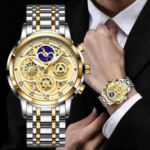 Montreuses-bracelets Lige Mens es Top Brand Brand Luxury Skeleton Quartz Fashion Business Inoxydless Gold for Men Reloj Hombre + Box T240524