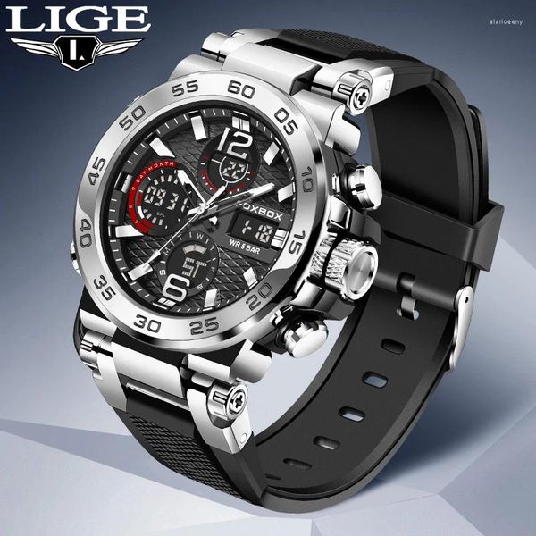 Relojes de pulsera LIGE Relojes deportivos para hombre Hombres Cuarzo LED Reloj digital Top Marca de lujo Moda masculina Gel de sílice Reloj de pulsera militar resistente al agua