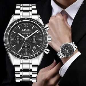 Montres sur les bracelets Lige Menties Business Big Dial Quartz Wristwatch en acier inoxydable Chronographe Auto Luminal Auto Date Watch for Men