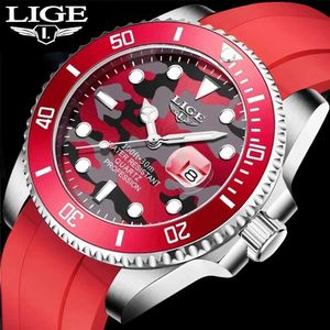 Polshorloges lige nieuwe mode mannen es topmerk luxe camo quartz horloge heren sport rood sile reloj hombre q240426
