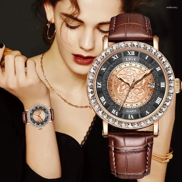 Muñecos para pulseras Lige Original Women's Watch Top Watches Luxury Fashion Watches Ladies Imploor de cuero impermeable Quartz Woman Wallwatch Montre Femme