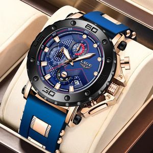 Montre-bracelettes Lige Sport Mens Watches Big Dial Silicone Slicon Watch for Men Chronograph Imperproping Quartz Wristwatch Man Clock Reloj Hombre