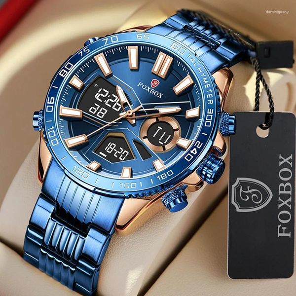 Relojes de pulsera LIGE Relojes deportivos para hombres Fuerte Luminoso Pantalla dual Impermeable Cuarzo Reloj de pulsera de acero inoxidable genuino Relogio Masculino