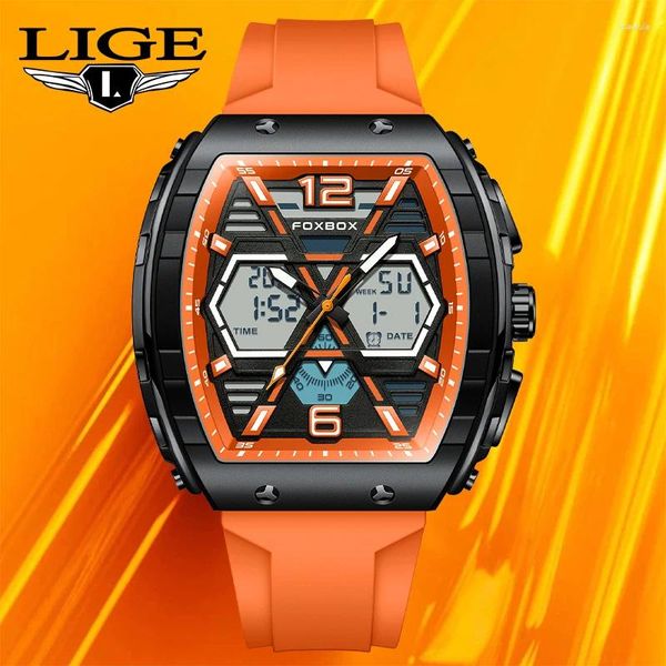 Wallwatches Lige Top Brand Design Men's Watches Band Silicone Quartz Fashion Watrepiendo Relogio Relogio Masculino