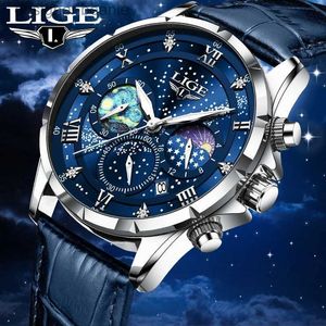 Montres-bracelets LIGE Top Marque De Luxe En Cuir Str Hommes Quartz Mode Étanche Luminescent Mens Poignet Automatique Date TimerC24325