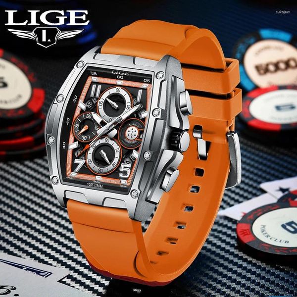 Montre-bracelets Lige Top Fashion Big Dial Man Watch Watch Imperproof Casual Sport Watches for Mens Silicone Auto Date Military