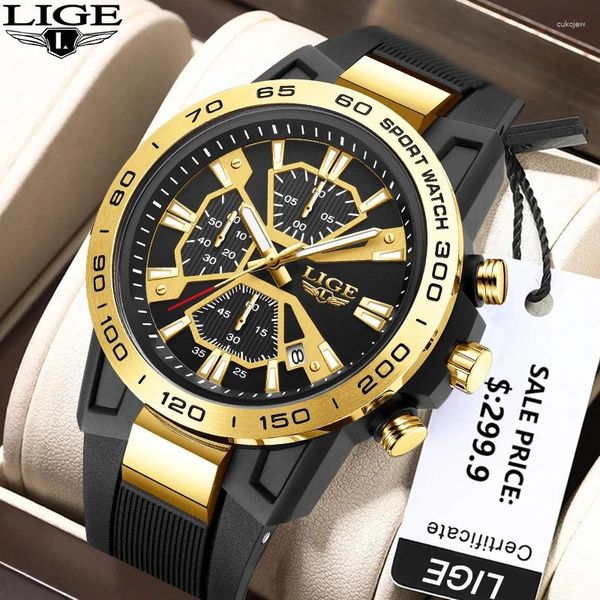 Montre-bracelets LIGE TOP LUXURY Watch Fashion Silicone Business Quartz Watches for Men Sport décontracté Box chronographe d'horloge imperméable.