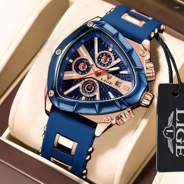 Montre-bracelets lighe watch mens business lumineux imperméable mâle d'horloge masculine calendrier triangle forme quartz relogio masc