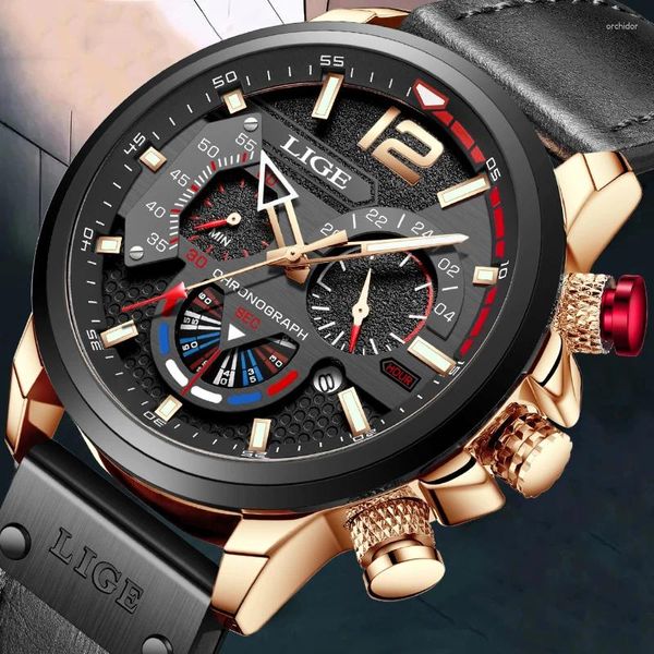 Muñecos de pulsera Lige Watch Men Leather Sport Watches Miding Military Quartz Wallwatch Cronógrafo Relogio Masculino Relogio