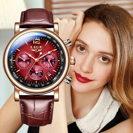 Montres-bracelets LIGE montre femmes décontracté dames montres haut de gamme de luxe femme montre en cuir étanche Quartz montre-bracelet femme horloges RelojBox 230215