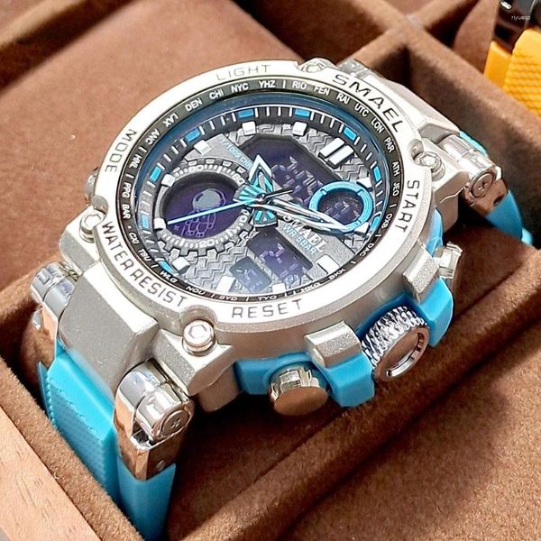 Montres-bracelets bleu clair Sport montre numérique pour hommes étanche double affichage de l'heure chronographe Quarz montre-bracelet avec date automatique semaine 1803B