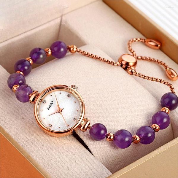 Relojes de pulsera Ligero Lujo Versátil Temperamento Reloj de cuarzo para mujer Perla Pulsera con correa de piedra natural