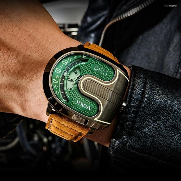 Relojes de pulsera de edición limitada, reloj automático para hombre, de lujo, mecánico, de primera marca, en forma de U, reloj luminoso personalizado a la moda, ATOWAK