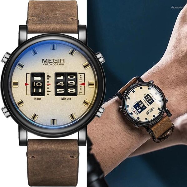 Relojes de pulsera Edición limitada Rodillo personalizado Función de sincronización multifuncional para hombres Reloj luminoso impermeable de cuero creativo