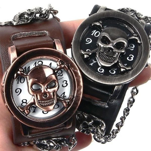 Montres-bracelets Lo Mas Vendido Hommes Crâne Montres Clamshell Creative Hip Hop Style Mode Steampunk Reloj Hombre Cuero Gift250Q
