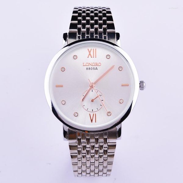 Relojes de pulsera LONGBO Marca Rhinestone Cuarzo Plata Acero inoxidable Relojes impermeables Hombres Negocios Moda Causal 8805A