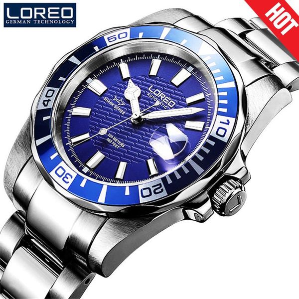 Montres-bracelets LOREO Luxruy Marque Hommes Montre De Plongée Saphir Cristal De Mode Montres Étanche Automatique Wath Sport Montre-Bracelet Uhren Herren