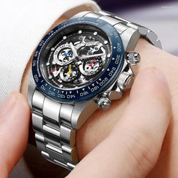 Horloges LOREO Top Multifunctionele Skeleton heren Horloge Saffierglas 200m Waterdicht Automatische Mechanische Mannen Reloj