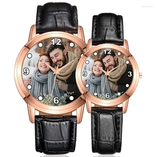 Relojes de pulsera Amantes Reloj PO personalizado Imagen DIY Logotipo Relojes de cuarzo Imprimir imagen en esfera de metal Nunca se desvanece Regalo único para parejas