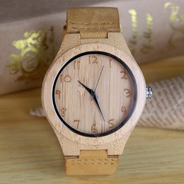 Montres-bracelets discrets et Aimle mode montre à Quartz en bois pour hommes chiffres arabes Grain de bois hommes bracelet en cuir montre-bracelet