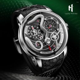 Horloges Lucky Harvey Horloges voor mannen Grappig mechanisch horloge Automatisch uurwerk Snake Dial Synthetische saffier Waterdicht 2024-model