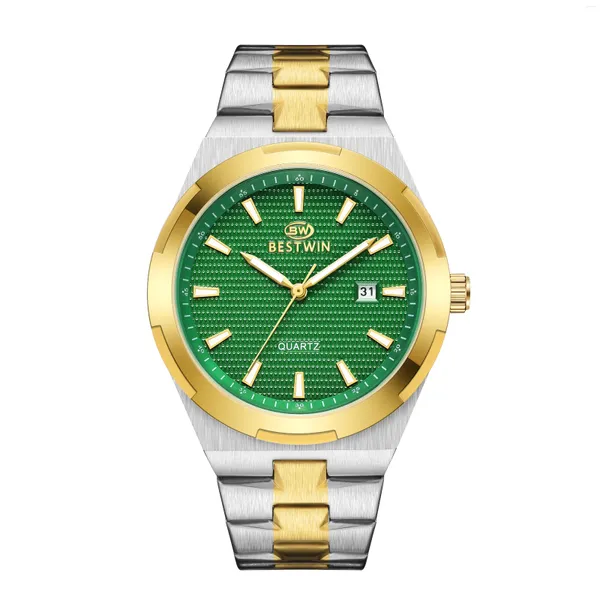 Relojes de pulsera Diseño de círculo de lujo Hombres de cuarzo Reloj de acero inoxidable dorado Funciones de fecha / semana Reloj de buzo de lujo Hombre